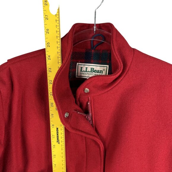 L.L. Bean Red Heavy Wool Mens M Womens L Bomber Jacket Plaid Lining USA Made - Picture 11 of 13